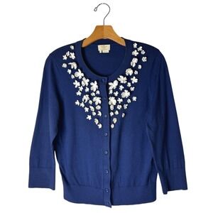 Kate Spade Blue Cardigan with White Floral Embellishments